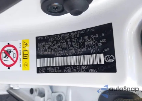 2017 Lexus Es 350 from USA, damaged, VIN 58ABK1GG1HU053844